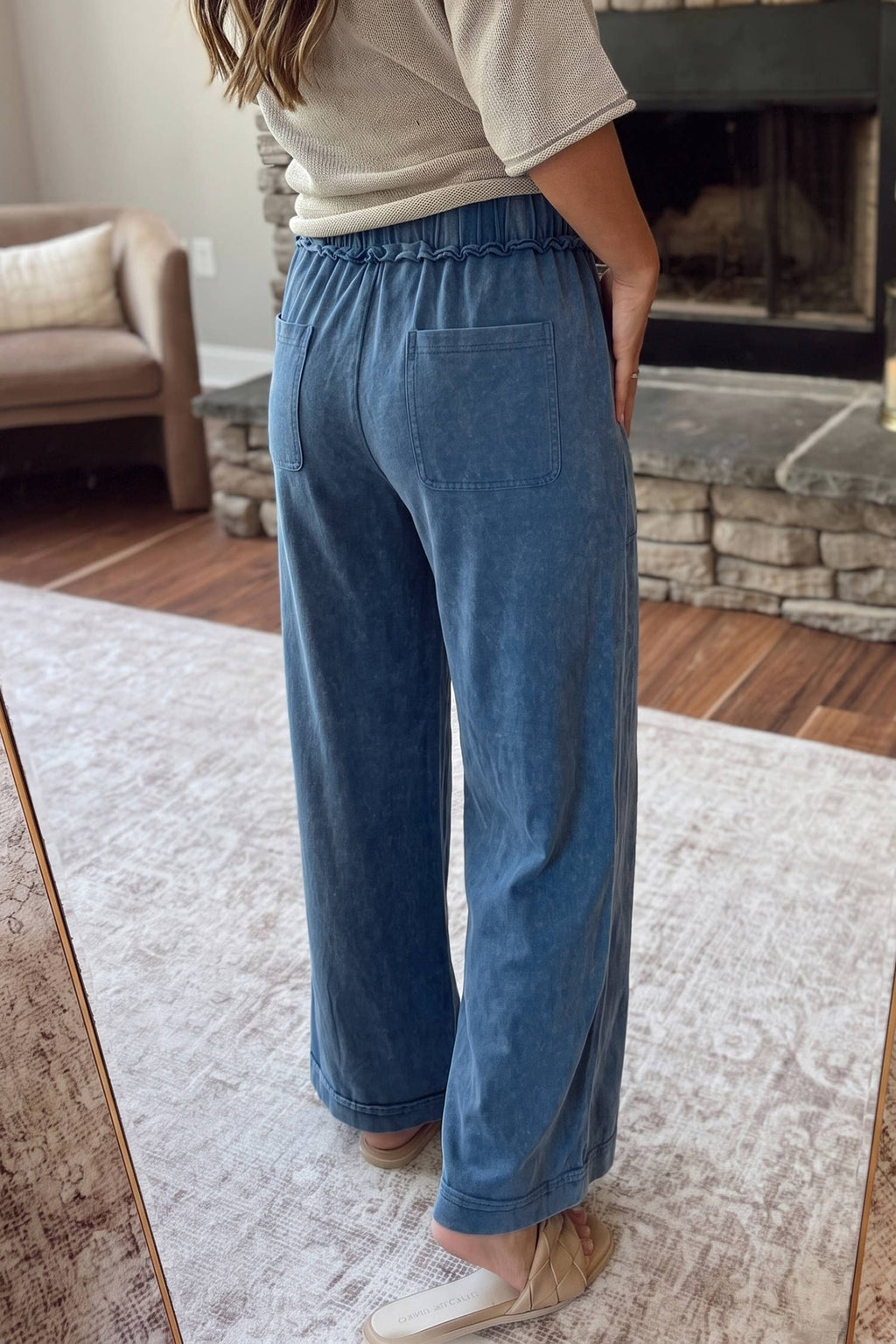 HOT Mineral Wash Seam Detail Flare Leg Drawstring Pants