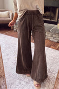 HOT Mineral Wash Seam Detail Flare Leg Drawstring Pants
