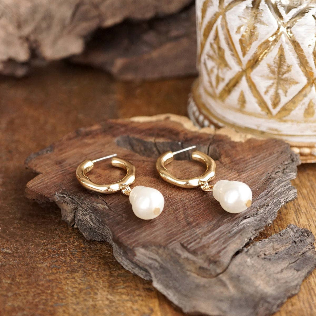 Pearl Huggie Hoop Drop Earrings – Gold Silver - Luna Pearl