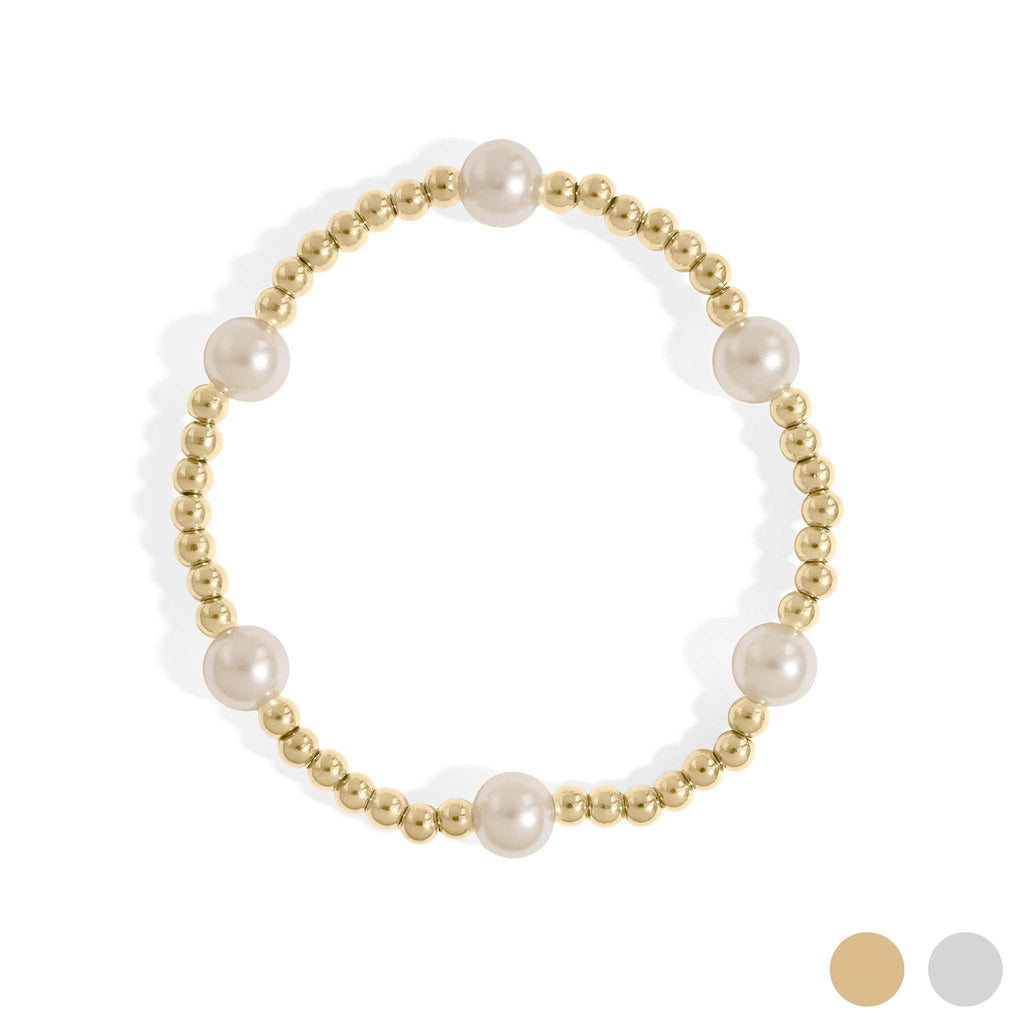 18K Gold PVD 8mm Kiska Glass Pearl Stretch Bracelet