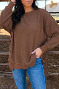 Fall Twist Rib Uneven Hem Drop Shoulder Oversized Knit Top