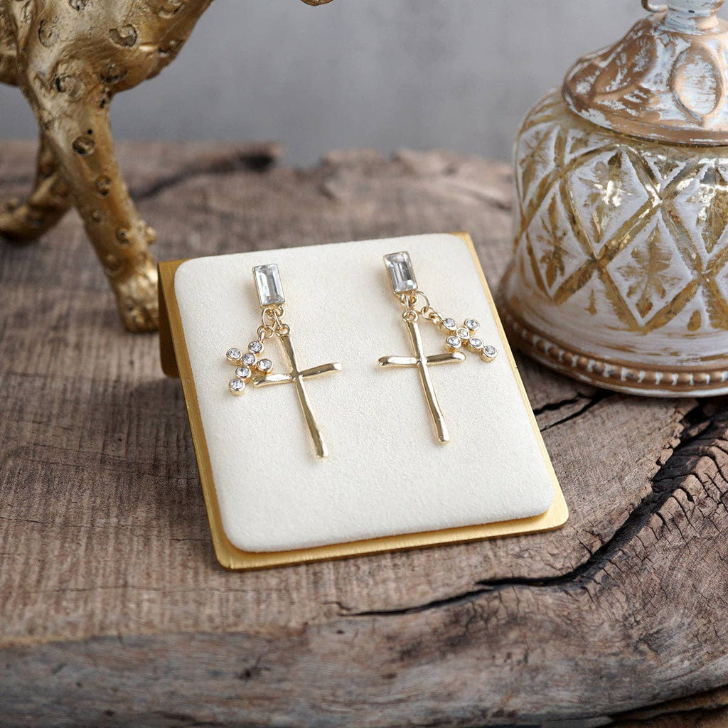 Sacred Spark – Golden Cross Cluster Statement Earrings
