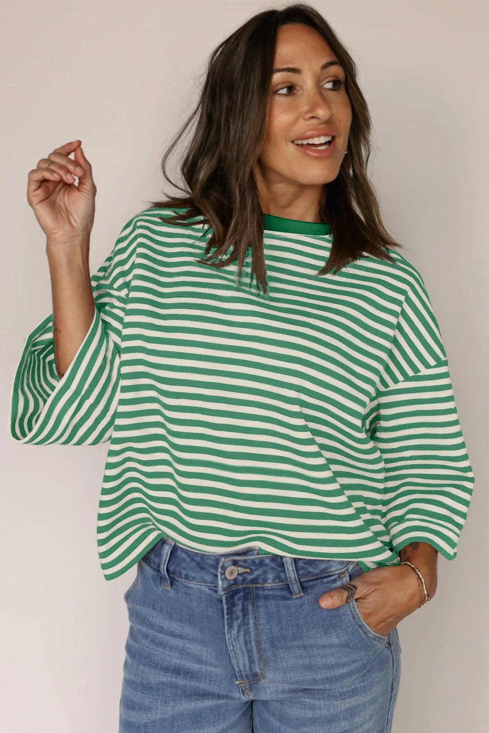 Green Striped Knit Back Bow Tie Open Back Top