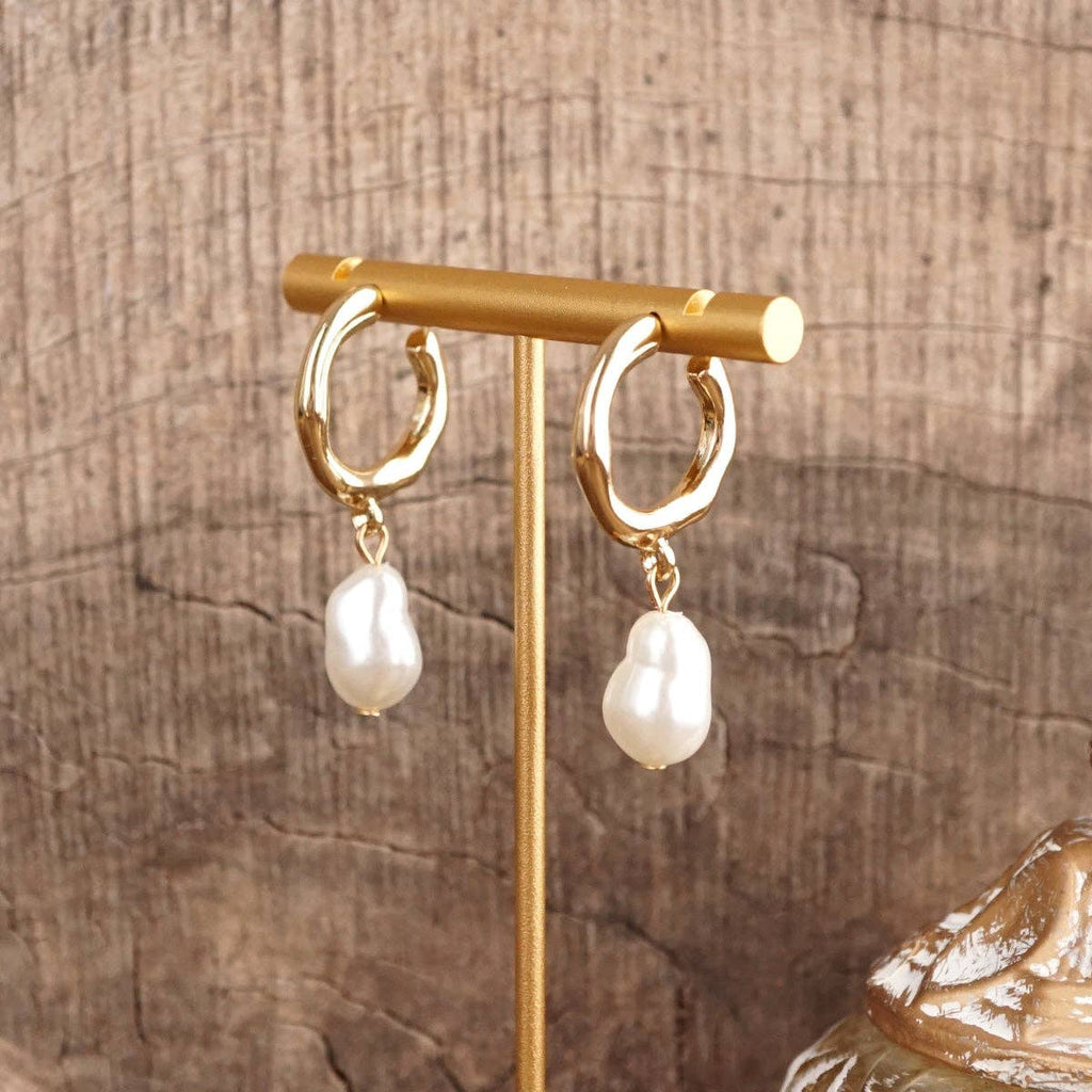 Pearl Huggie Hoop Drop Earrings – Gold Silver - Luna Pearl