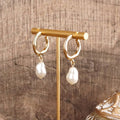 Pearl Huggie Hoop Drop Earrings – Gold Silver - Luna Pearl