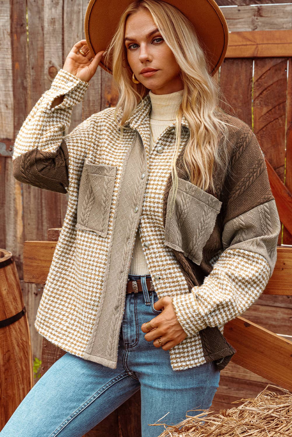 Houndstooth Patchwork Loose Shacket