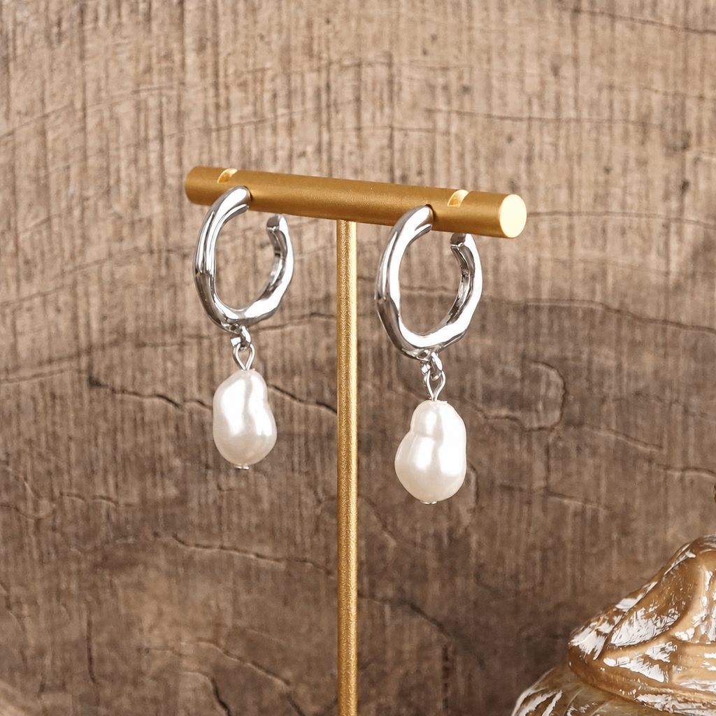 Pearl Huggie Hoop Drop Earrings – Gold Silver - Luna Pearl