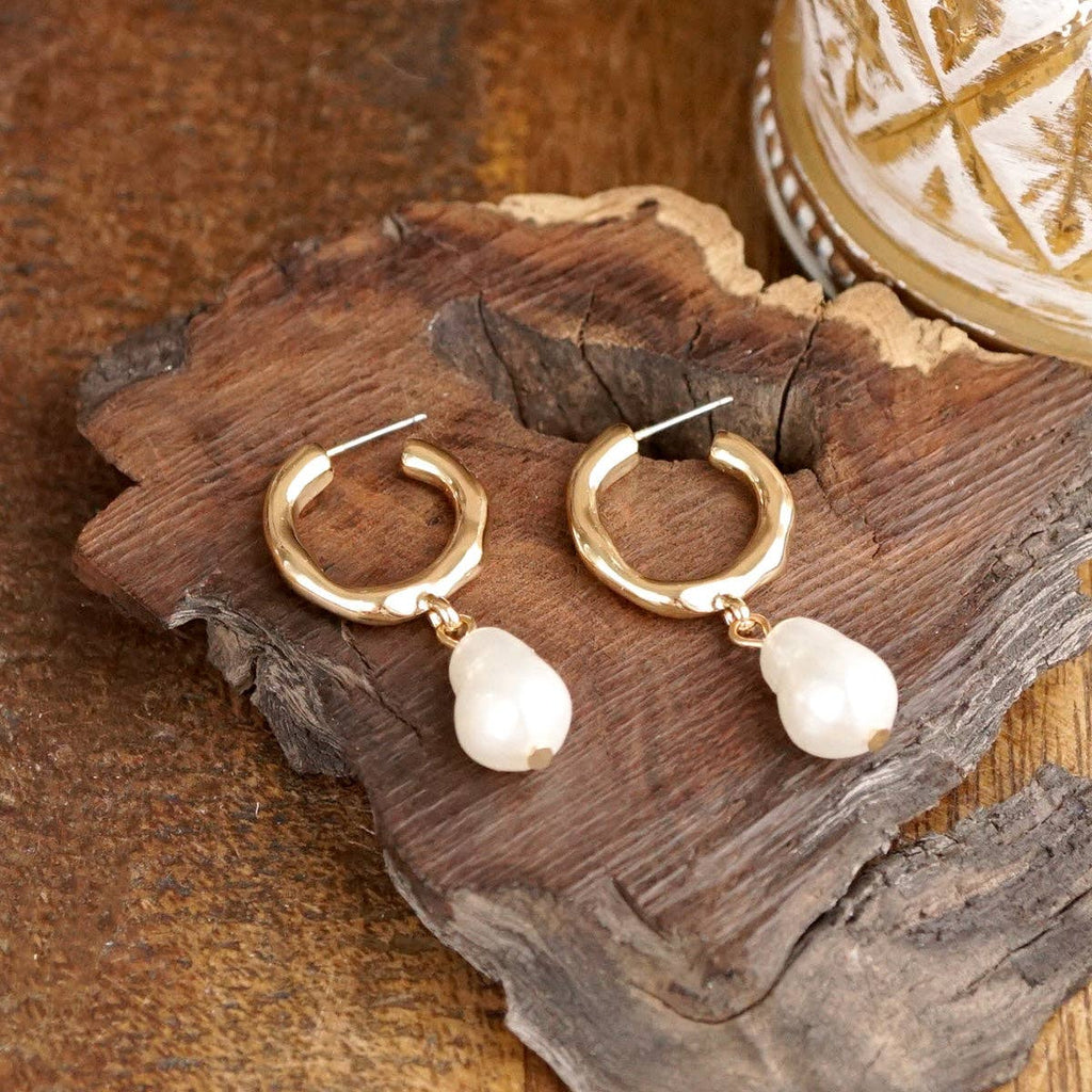 Pearl Huggie Hoop Drop Earrings – Gold Silver - Luna Pearl