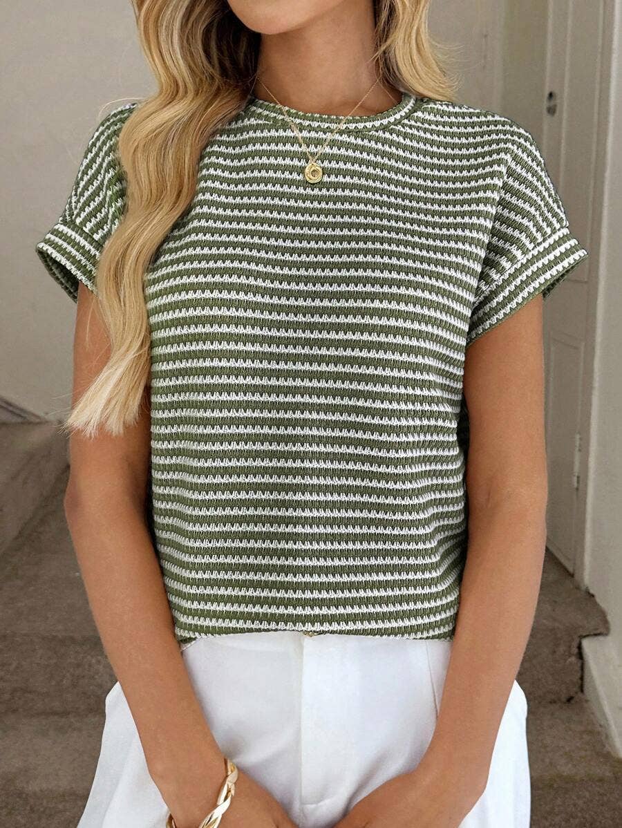 Army Green Striped Knit Sweater
