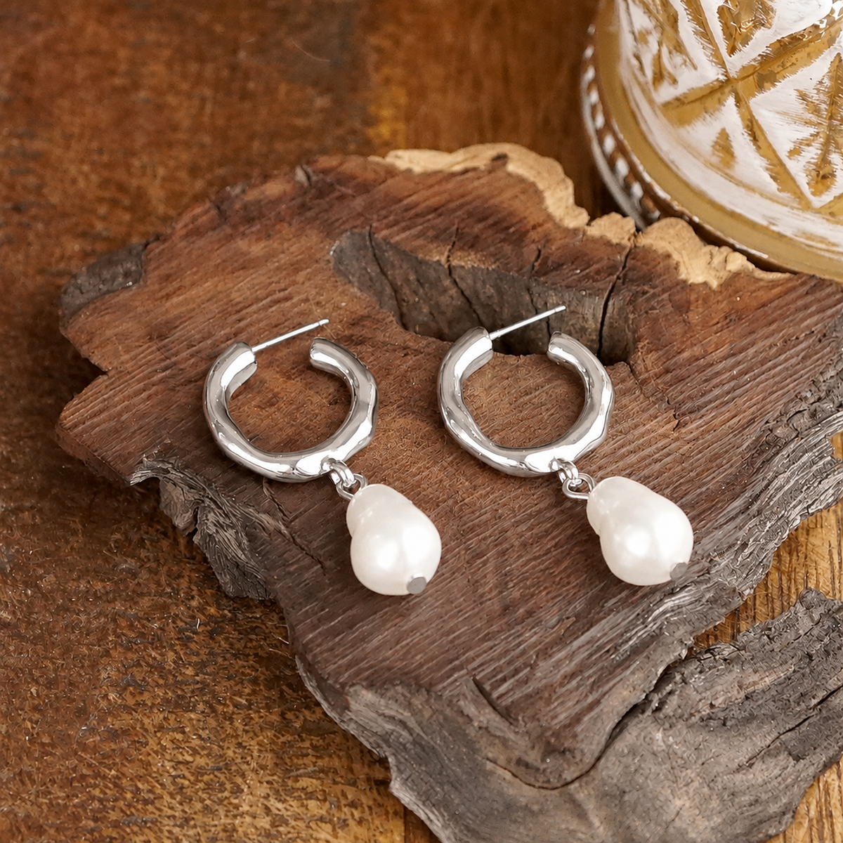 Pearl Huggie Hoop Drop Earrings – Gold Silver - Luna Pearl