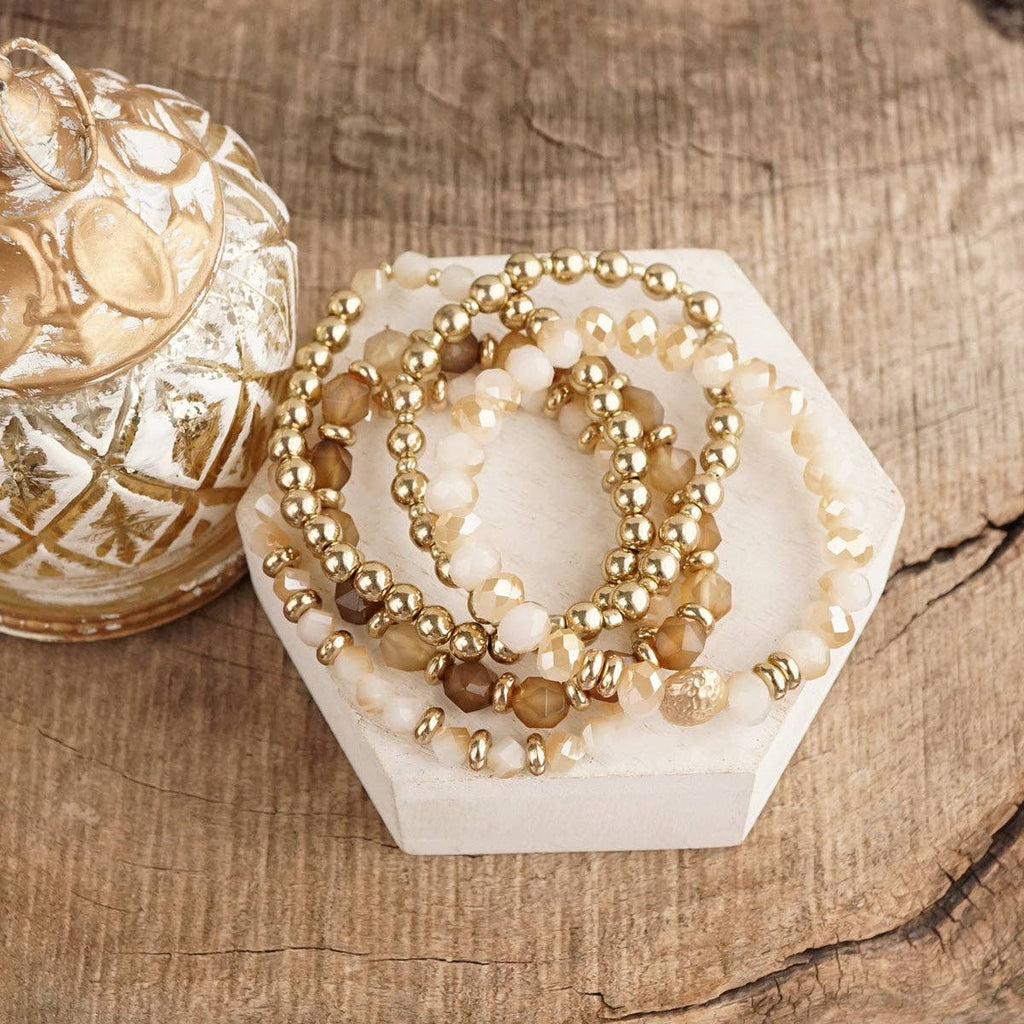Beaded Bracelet Stack Set, Stretch Bracelet Stack, Layered Beaded Bracelets – Golden Drift