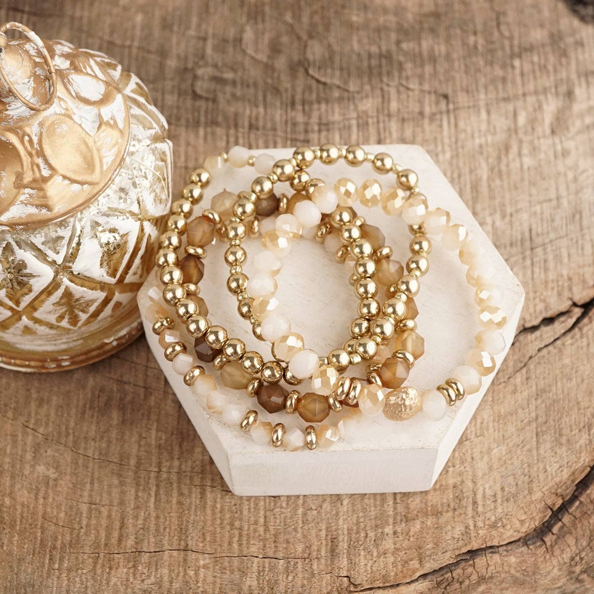 Beaded Bracelet Stack Set, Stretch Bracelet Stack, Layered Beaded Bracelets – Golden Drift
