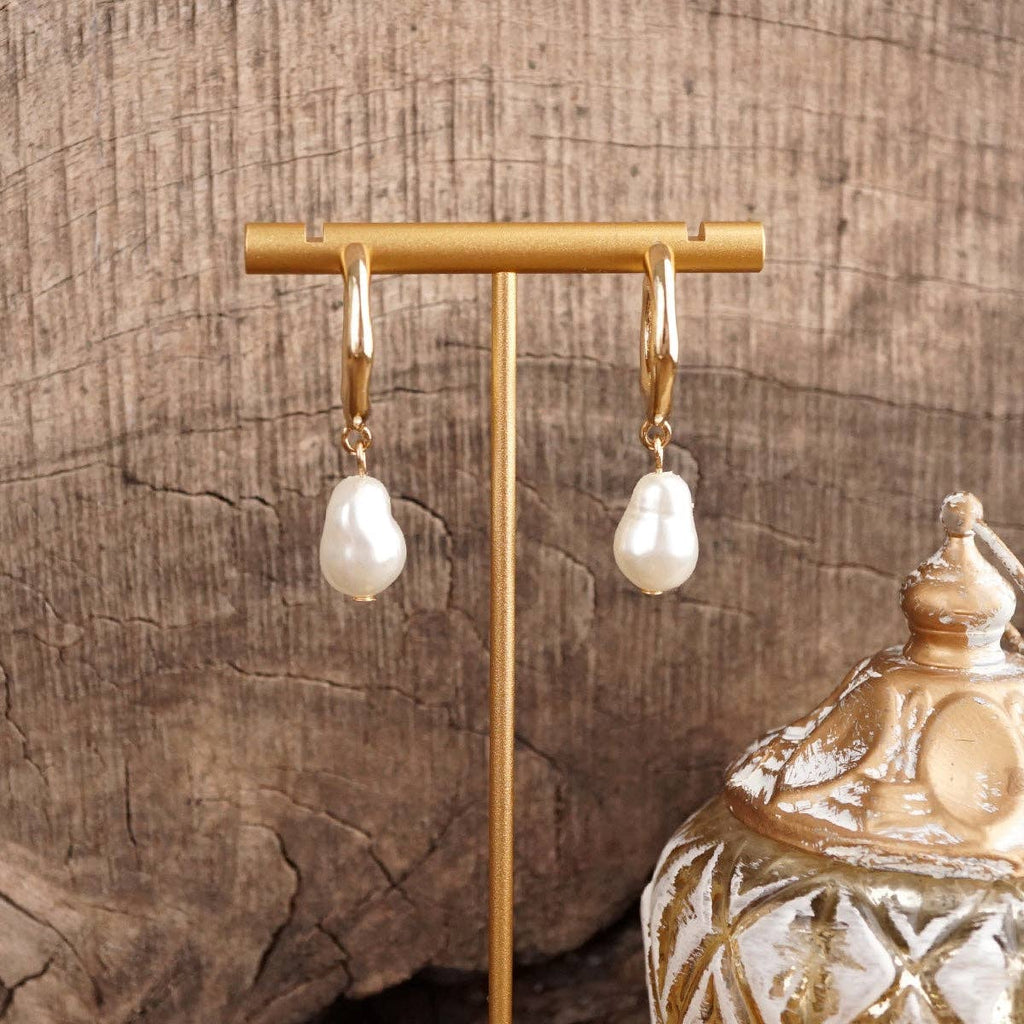 Pearl Huggie Hoop Drop Earrings – Gold Silver - Luna Pearl
