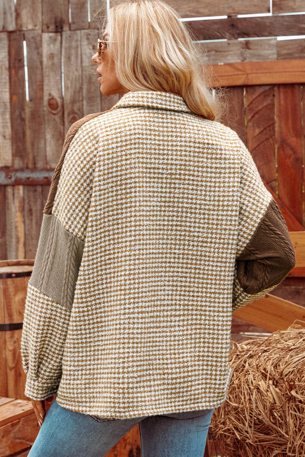 Houndstooth Patchwork Loose Shacket