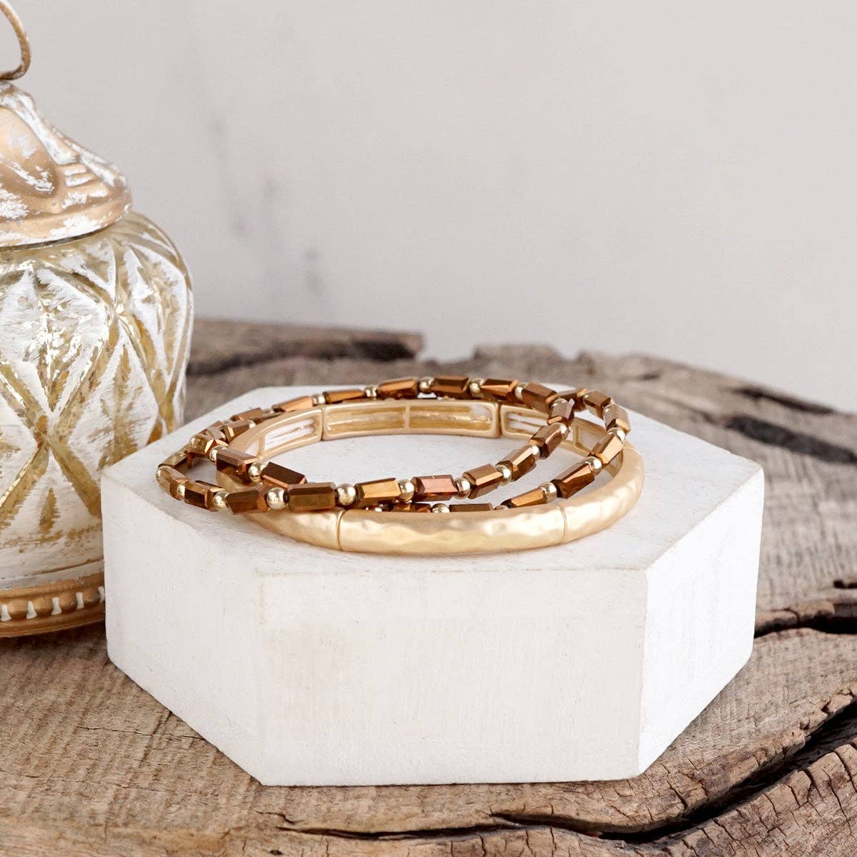 Glass Bead Stretch Bracelet Set with Bangle – Golden Harvest