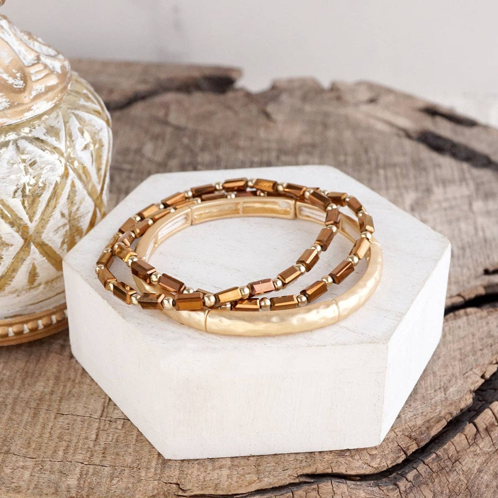 Glass Bead Stretch Bracelet Set with Bangle – Golden Harvest