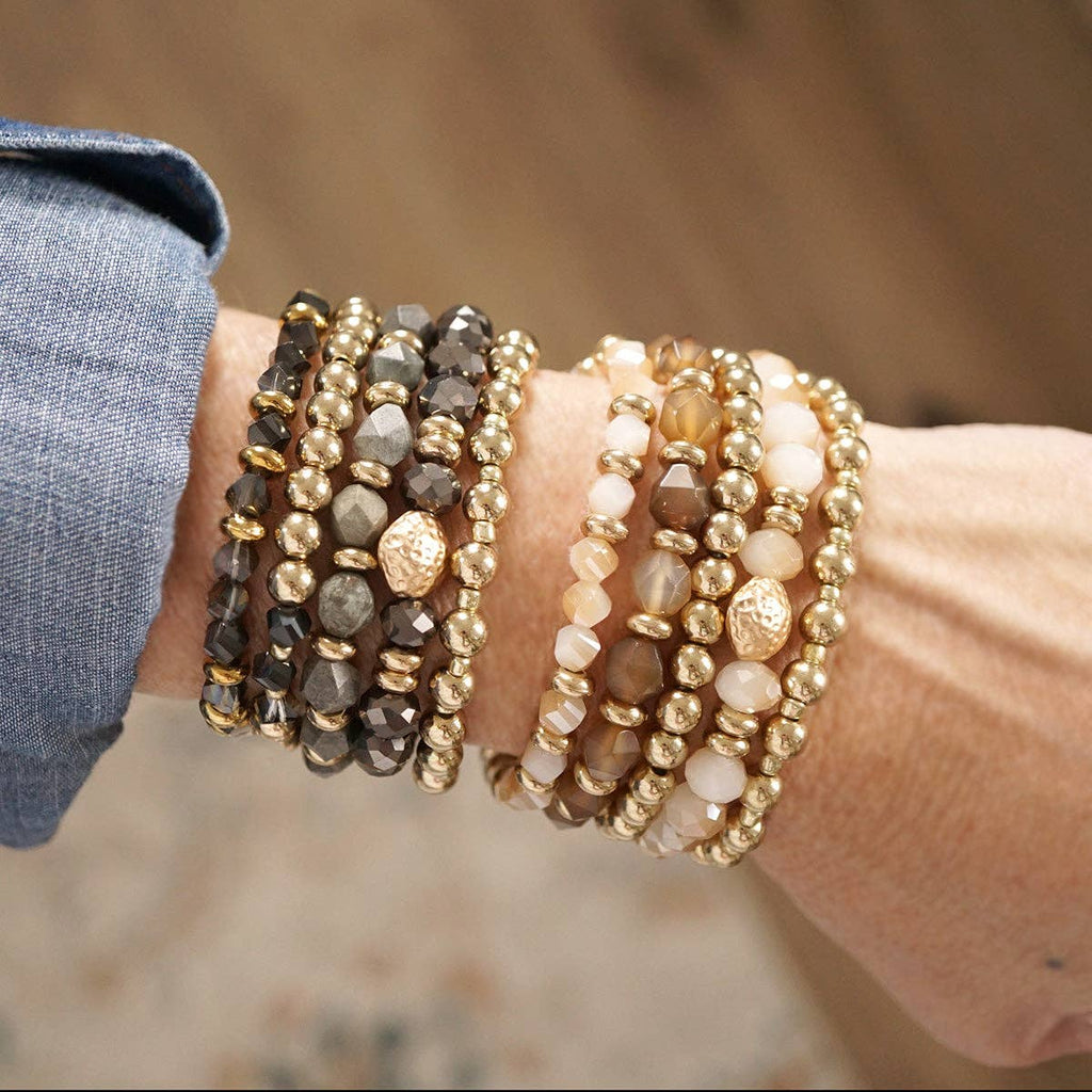 Beaded Bracelet Stack Set, Stretch Bracelet Stack, Layered Beaded Bracelets – Golden Drift