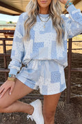 Full Size Floral Long Sleeve Baggy Pullover 2pcs Shorts Set