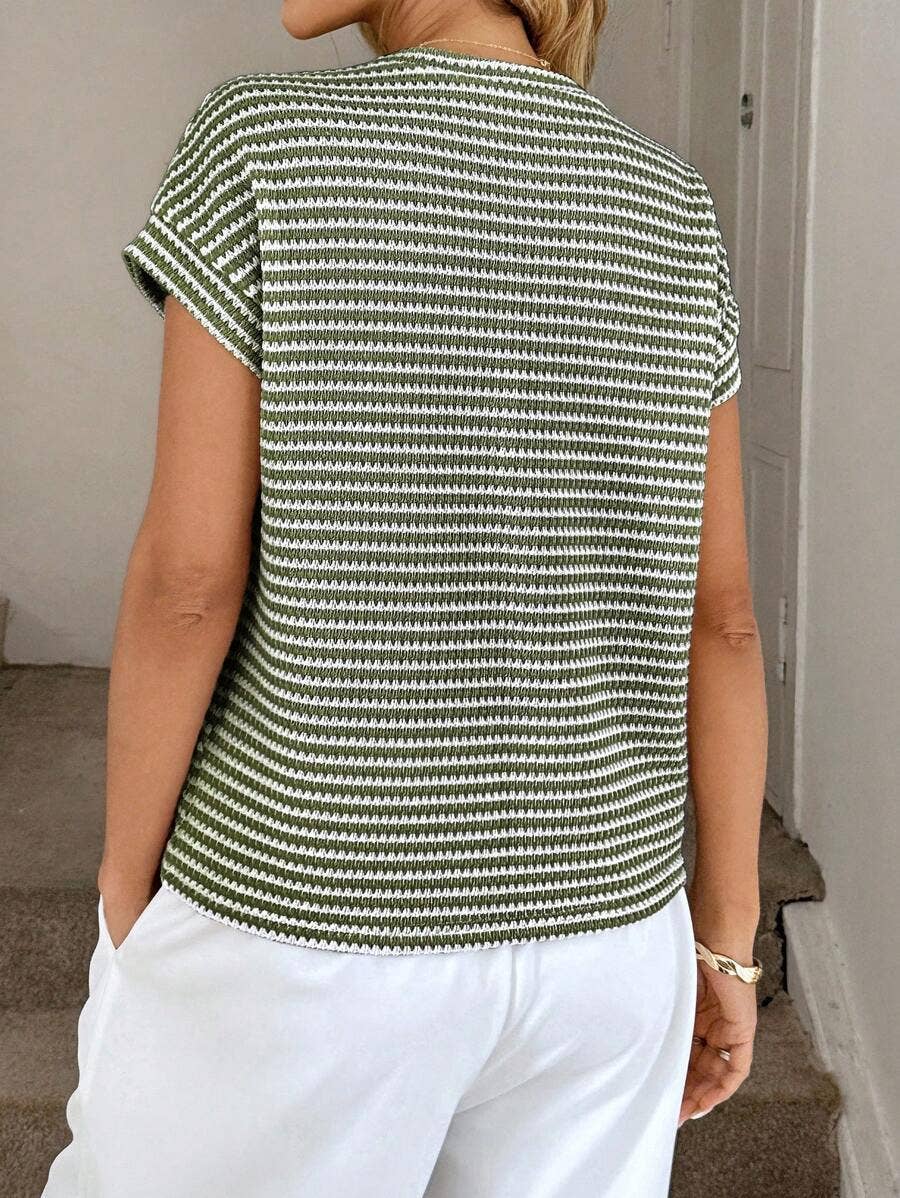 Army Green Striped Knit Sweater