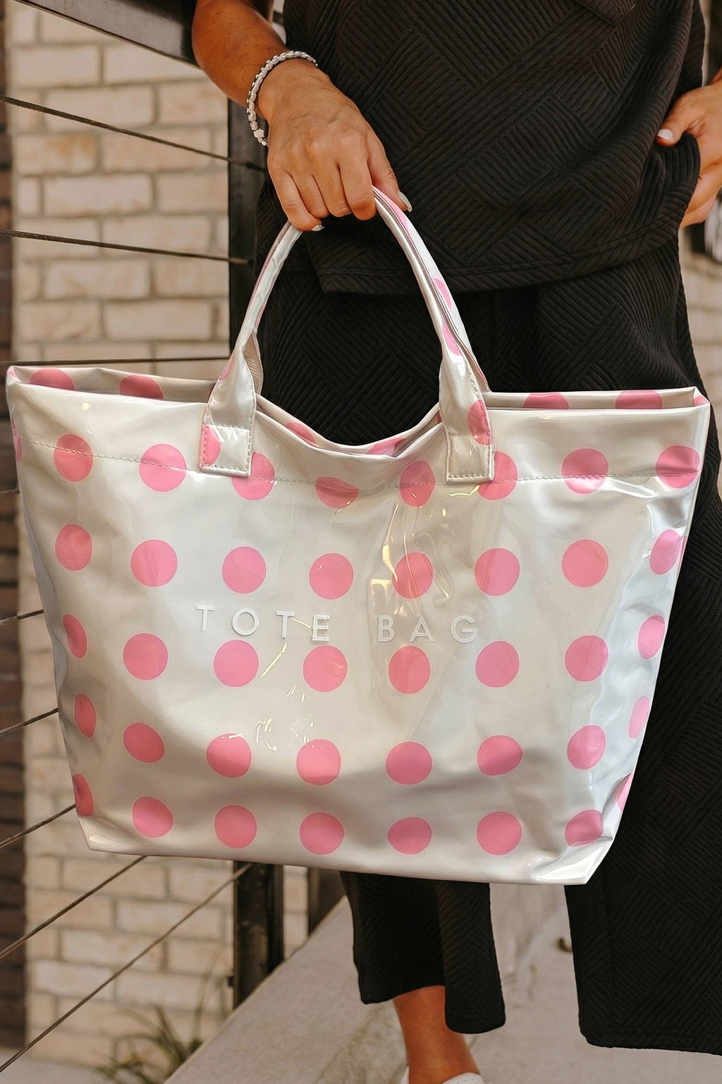 Polka Dot Durable Waterproof PVC Tote Bag