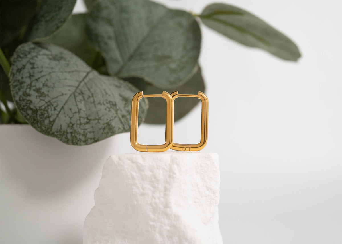 18K Gold PVD Rounded Rectangle Everyday Huggie Earrings