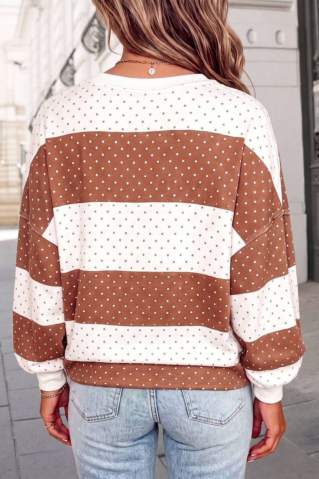 Cute Polka Dot Colorblock Long Sleeve Top