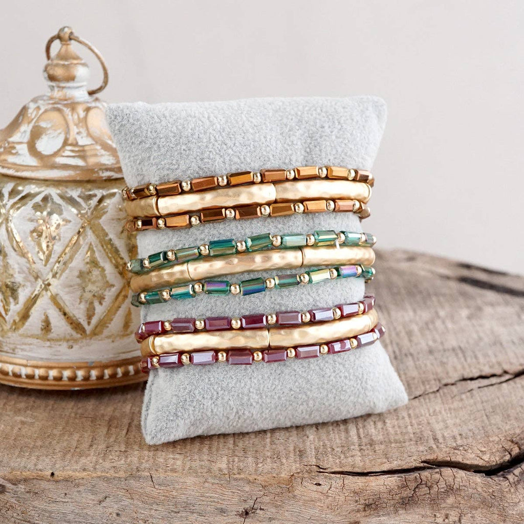 Glass Bead Stretch Bracelet Set with Bangle – Golden Harvest
