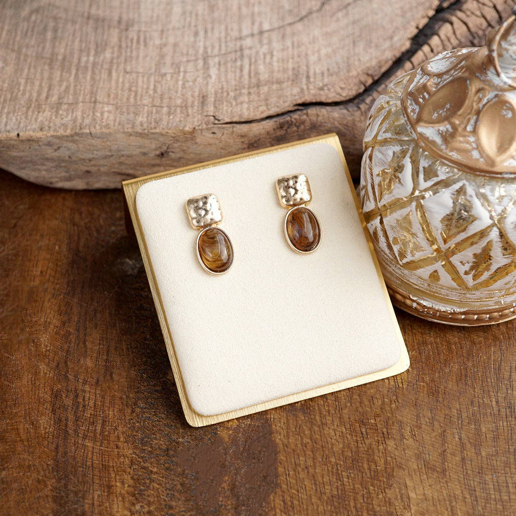 Quiet Gleam – Hammered Cabochon Stud Drop Earrings
