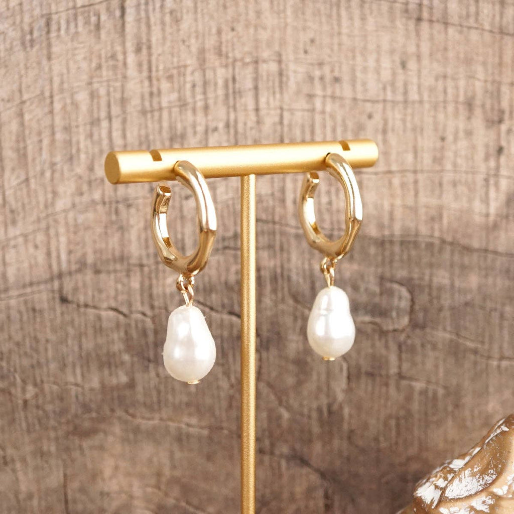 Pearl Huggie Hoop Drop Earrings – Gold Silver - Luna Pearl