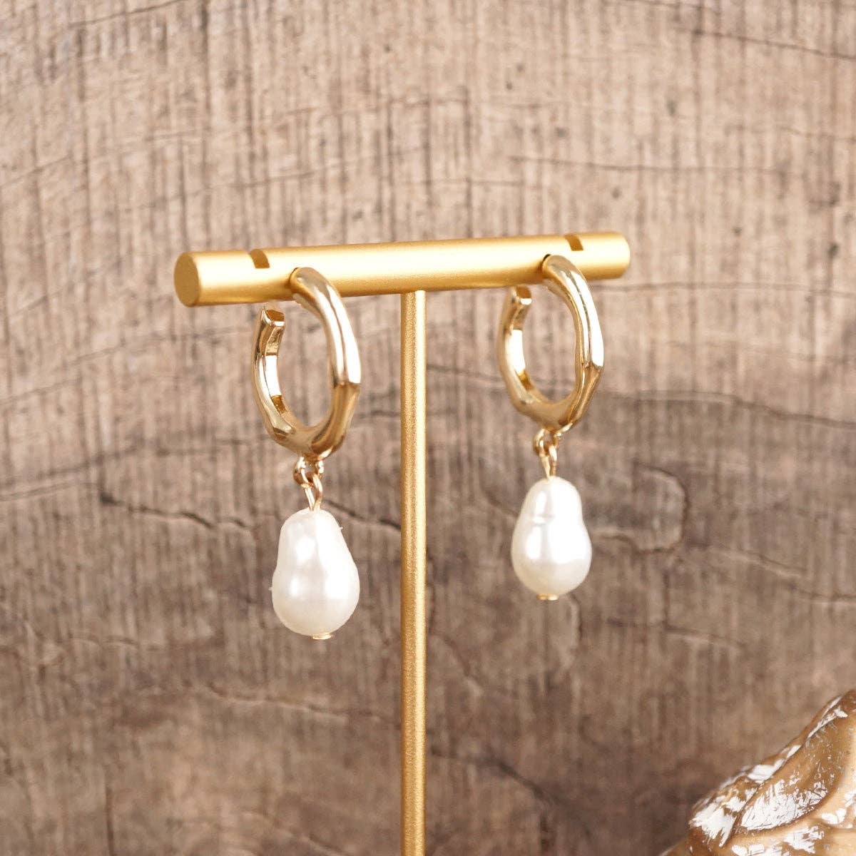 Pearl Huggie Hoop Drop Earrings – Gold Silver - Luna Pearl