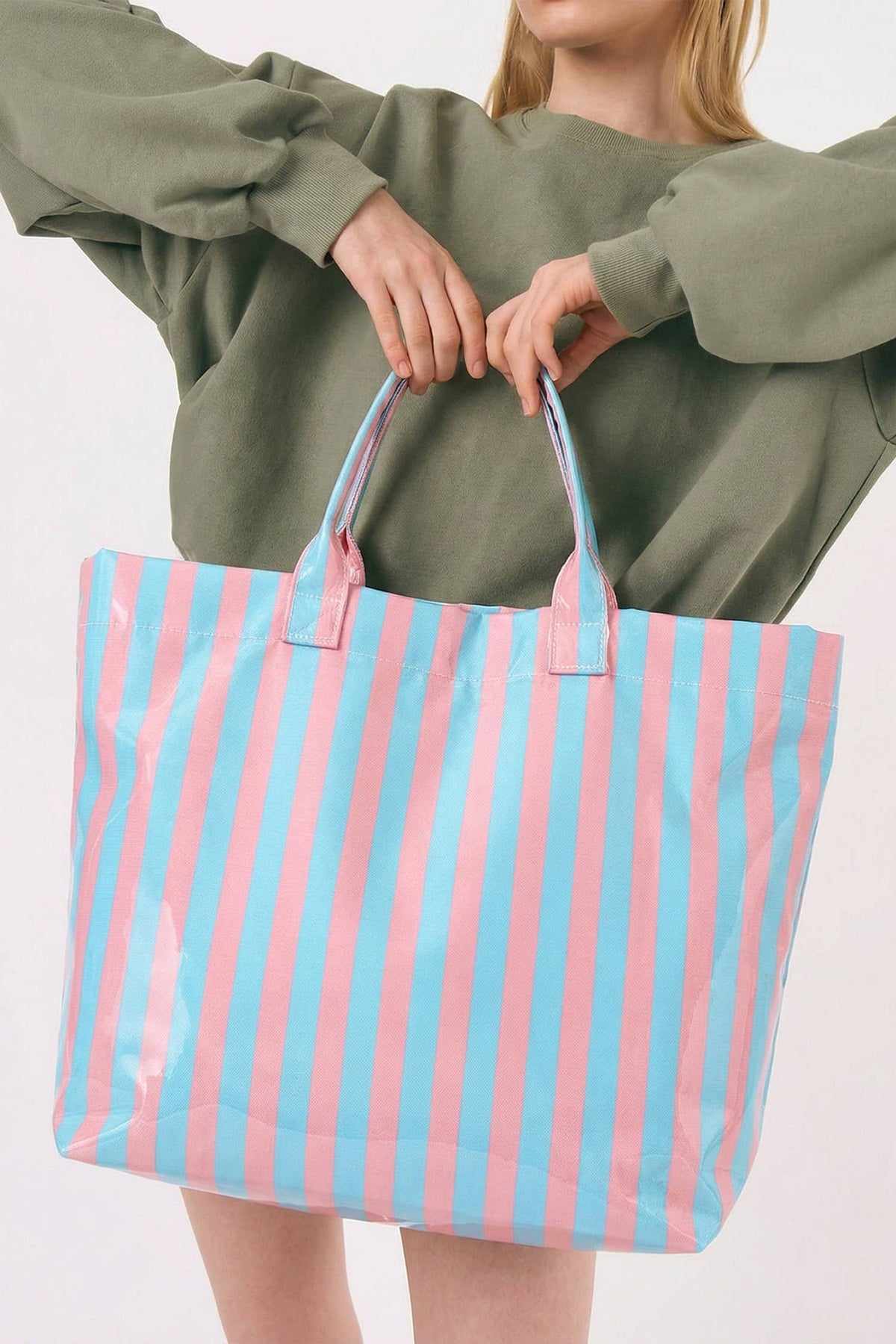 Glossy Striped Large Tote Bag