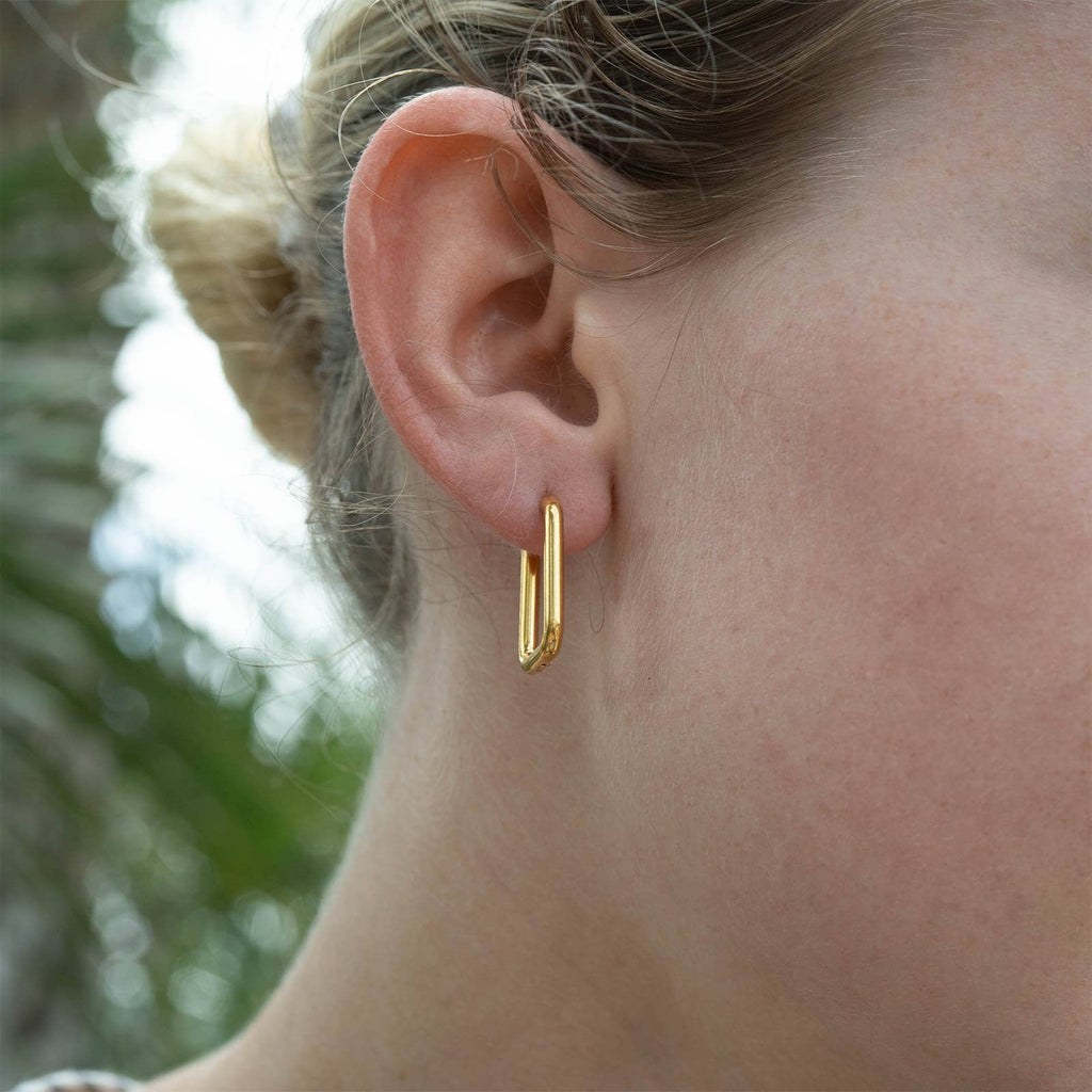 18K Gold PVD Rounded Rectangle Everyday Huggie Earrings