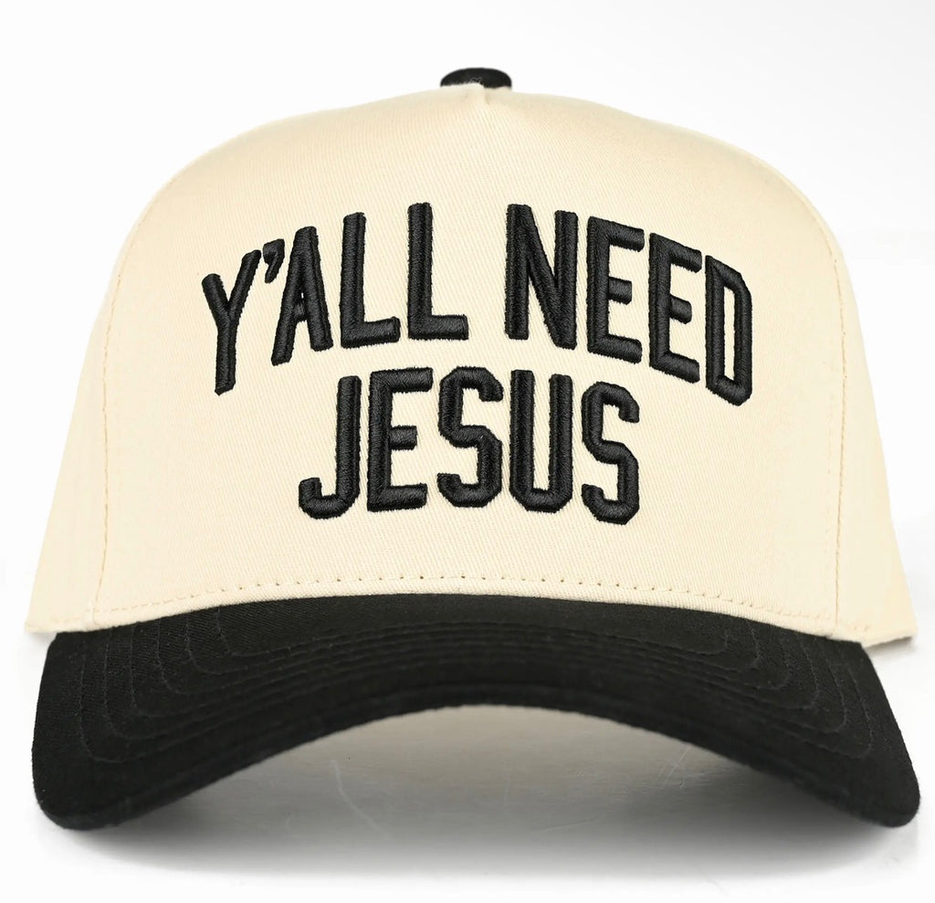 C.C Y'ALL NEED JESUS Embroidered Letter Two Tone Trucker Hat
