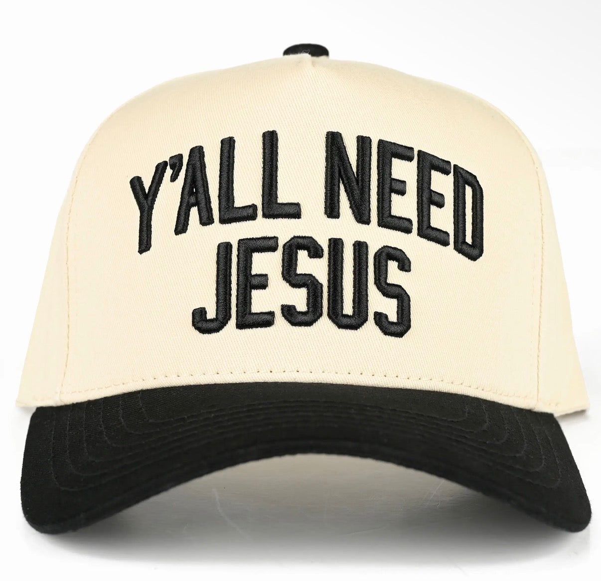 C.C Y'ALL NEED JESUS Embroidered Letter Two Tone Trucker Hat
