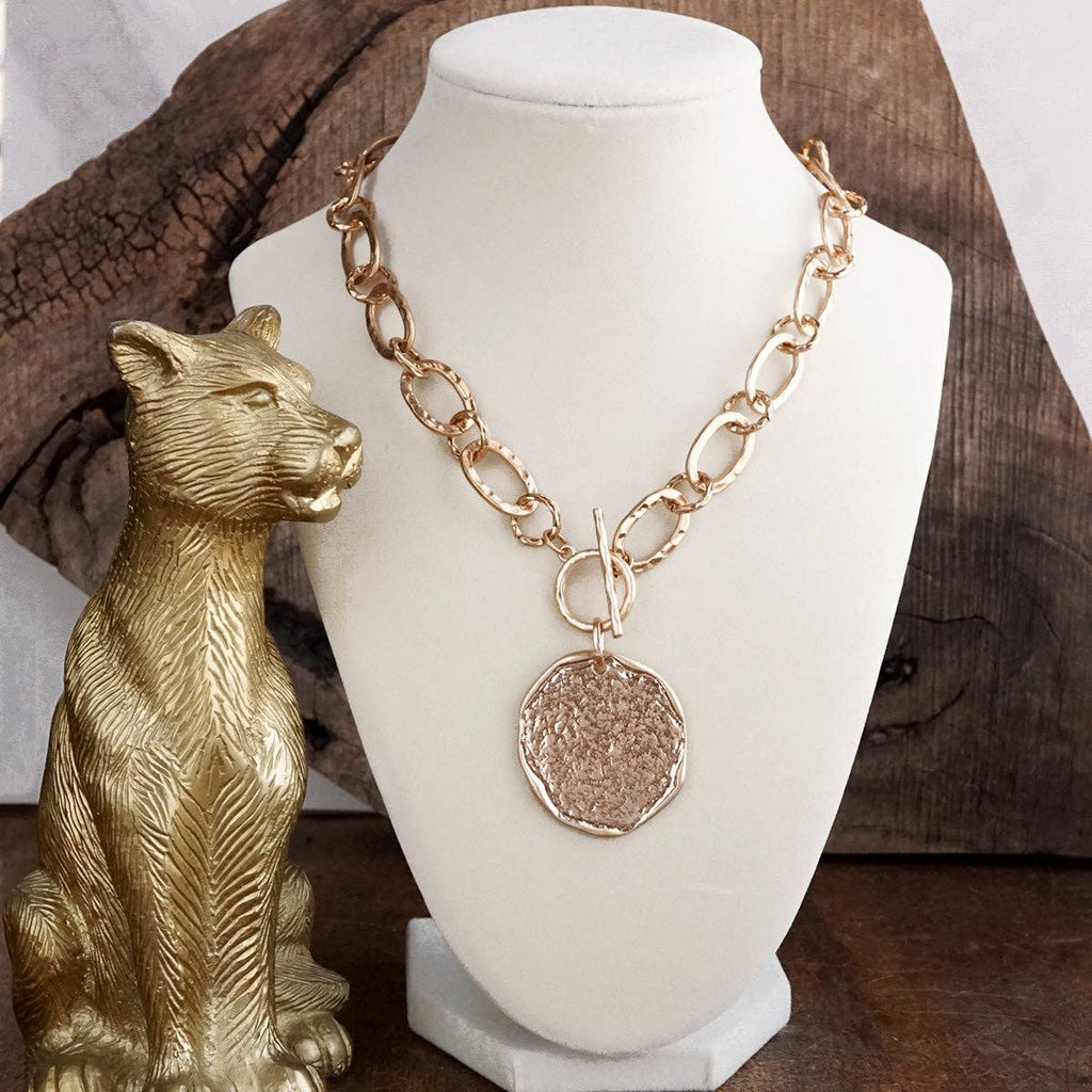 Nomad Glow – Front Toggle Statement Necklace with Hammered Disc