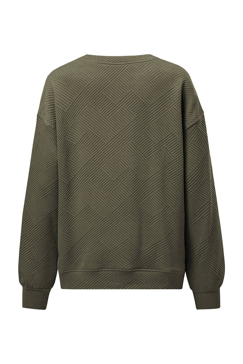 Solid Color Textured Round Neck Drop Shoulder Pullover Sweatshirt