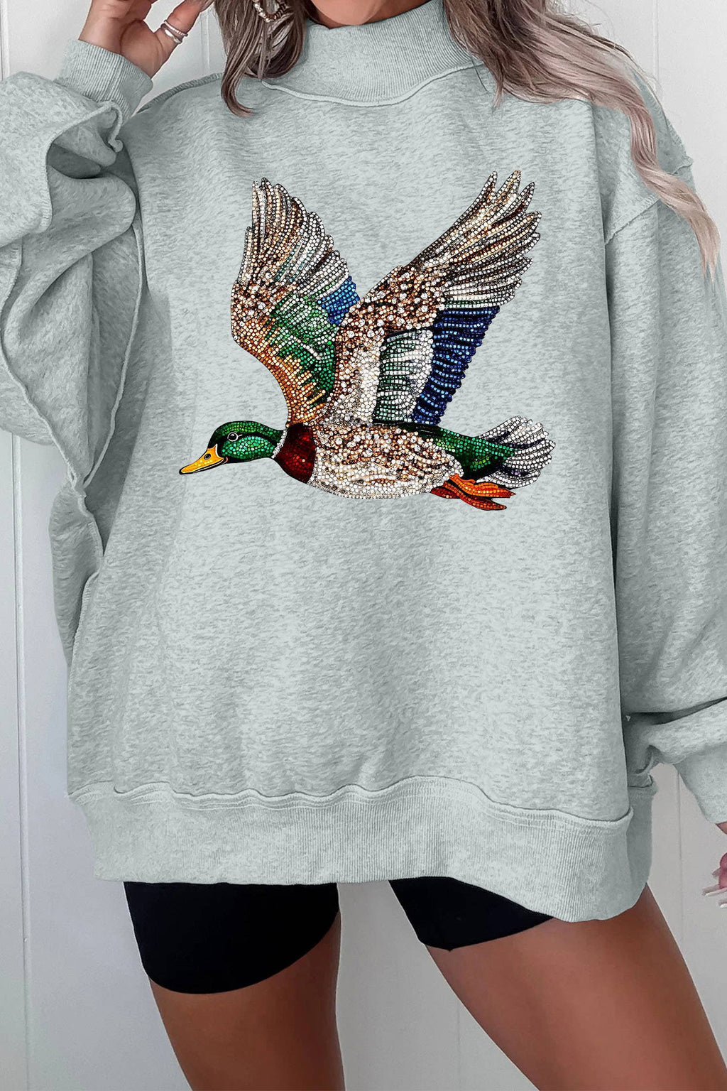 Mallard Duck Printed Graphic Baggy Sweatshirt
