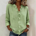 Ruffle Trim Cotton Linen Blouse