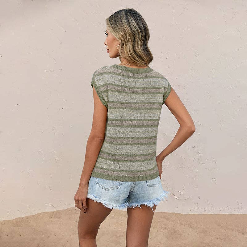 Color Block V-Neck Knit Top