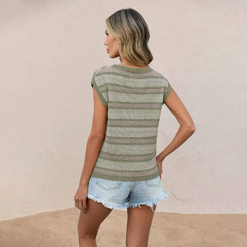 Color Block V-Neck Knit Top