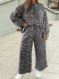 Leopard Raw Seam Patchwork Pullover Drawstring Pant Set