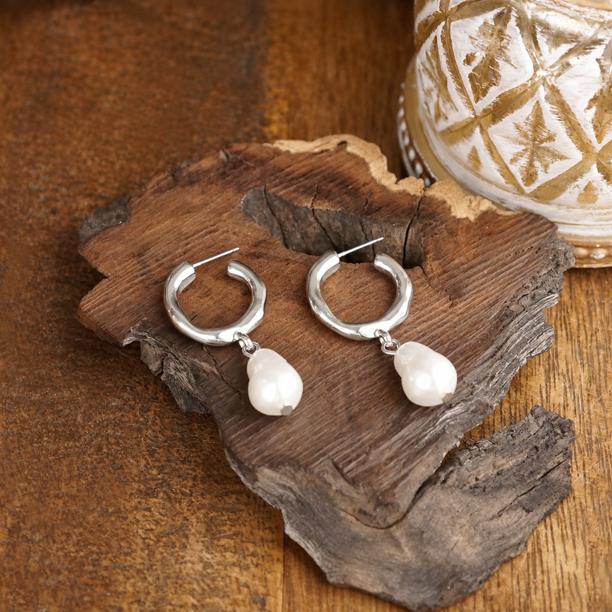 Pearl Huggie Hoop Drop Earrings – Gold Silver - Luna Pearl