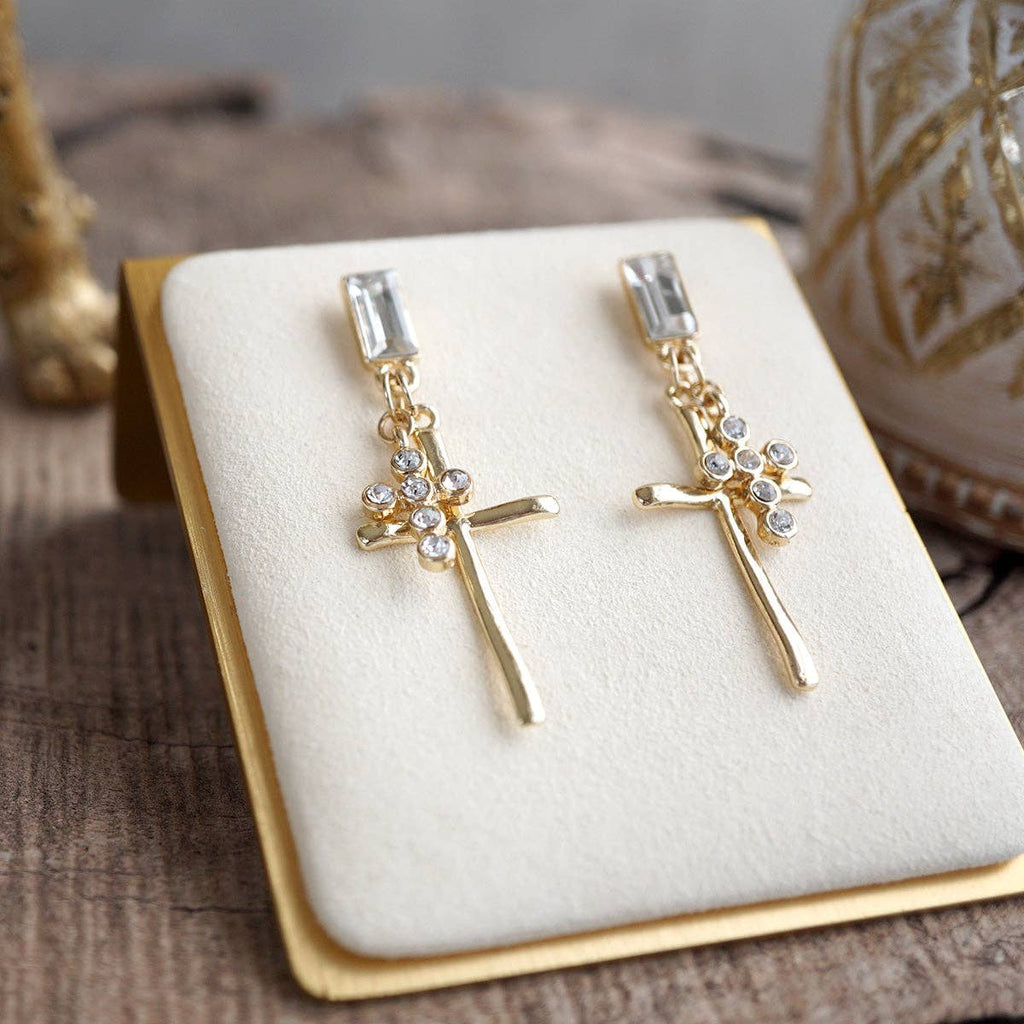 Sacred Spark – Golden Cross Cluster Statement Earrings