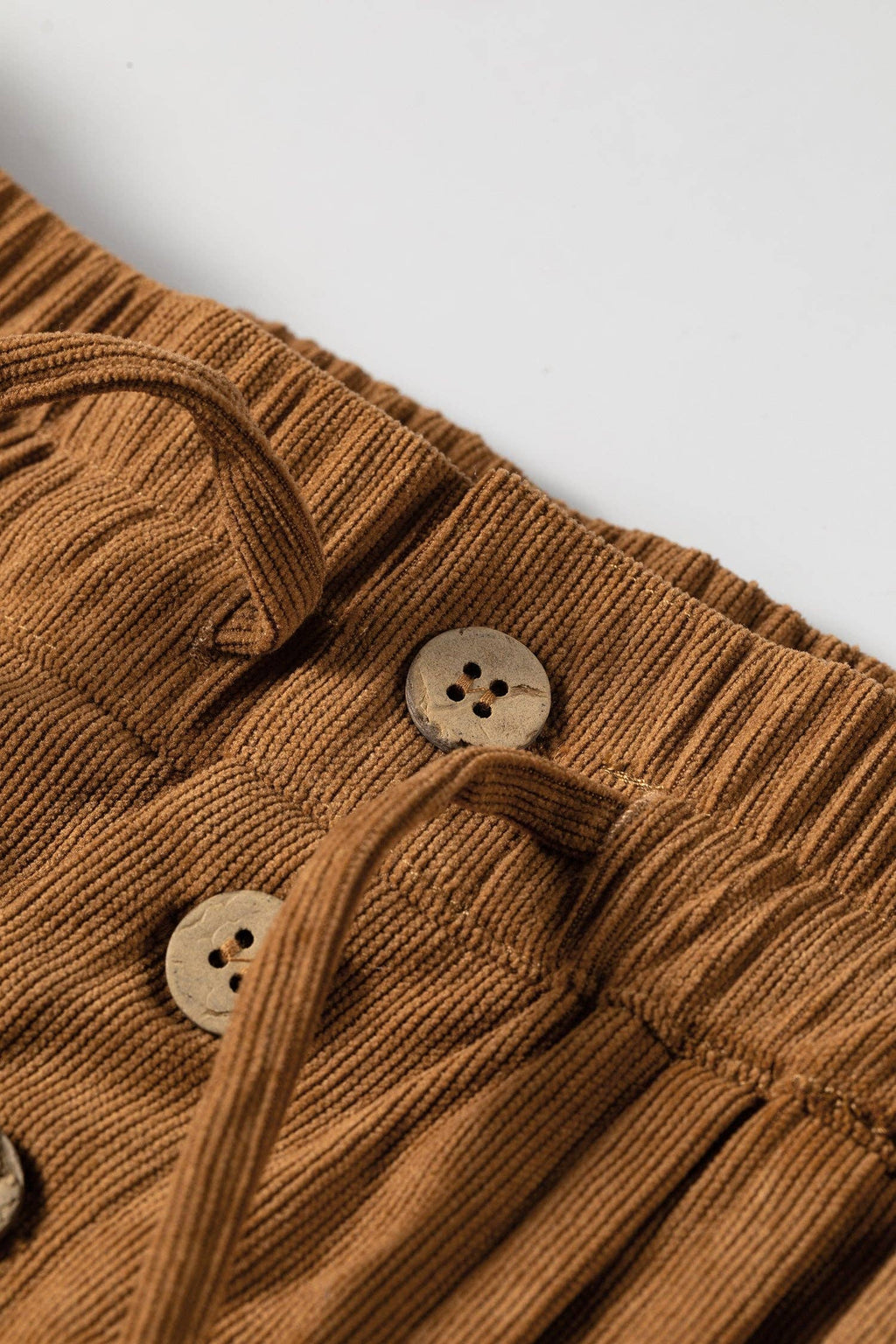 Thai Curry Elastic Waist Wooden Button Placket Ankle Length Wide Leg Pants