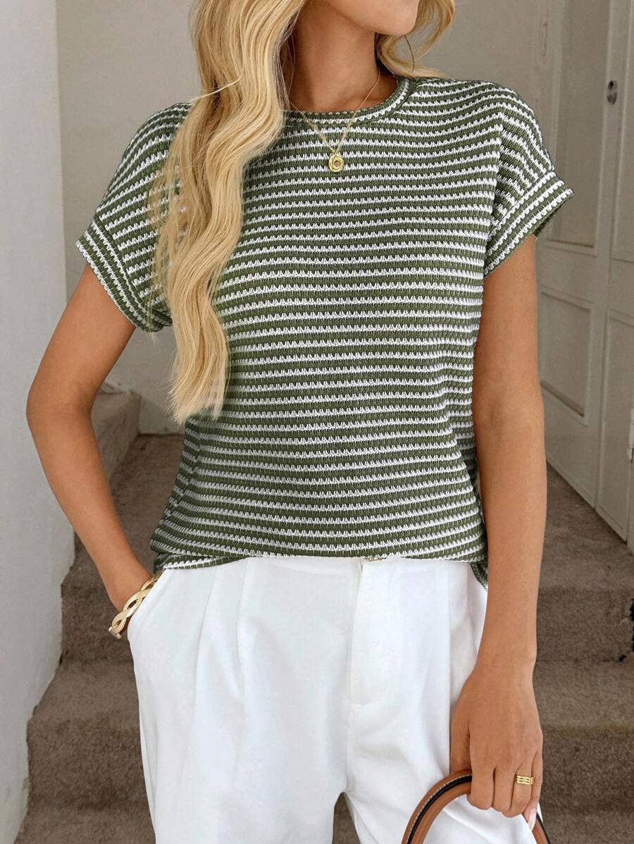Army Green Striped Knit Sweater