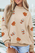 Sequin Leaf Fall Drinks Patch Graphic Mock Neck Sweatshirt