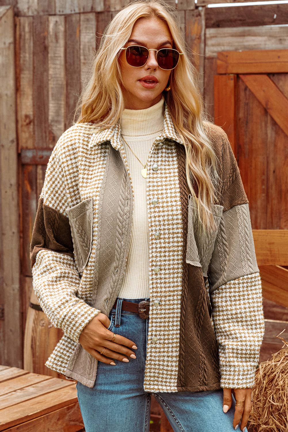 Houndstooth Patchwork Loose Shacket