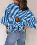Green Striped Knit Back Bow Tie Open Back Top