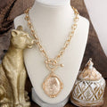 Chunky Statement Necklace – Horse Scene Gold Toggle Pendant Necklace