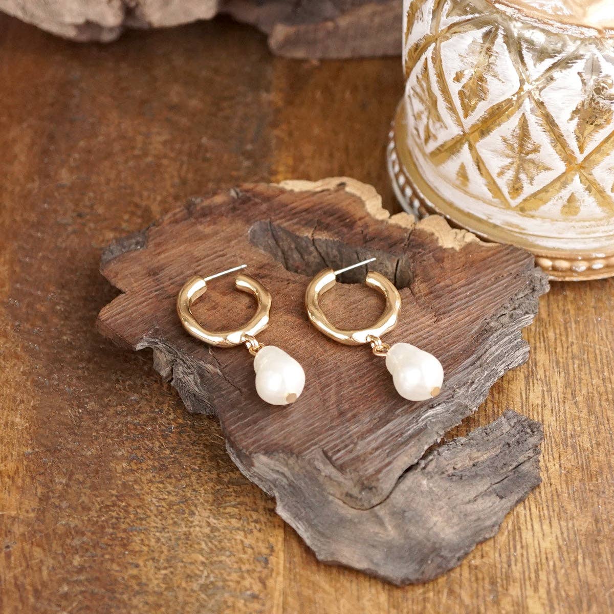 Pearl Huggie Hoop Drop Earrings – Gold Silver - Luna Pearl